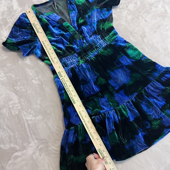 Anthropologie Mini Dress Womens Small Blue Floral Somerset Velvet Tiered Boho - Picture 8 of 13